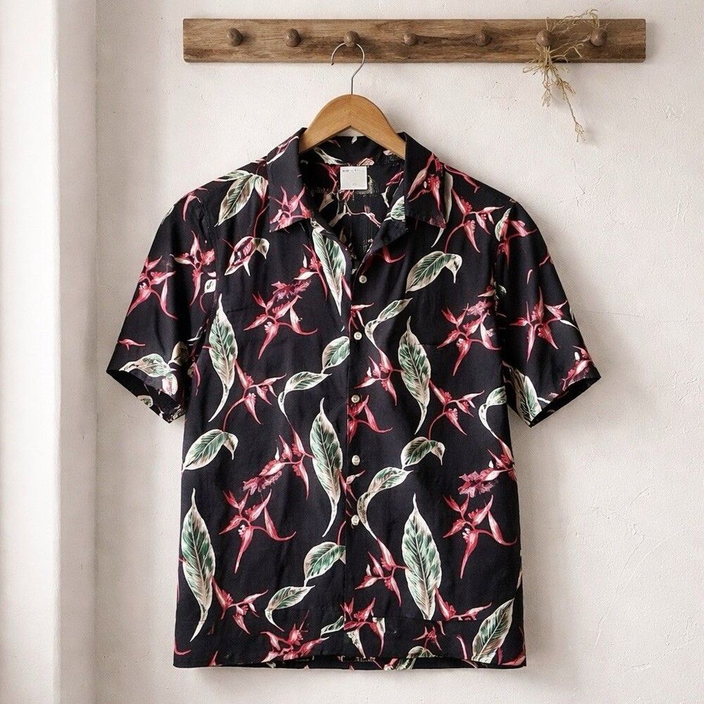 Sandro Mens Shirt Size XXL Hawaiian Camp Button Floral  Print Paris Pre Own
